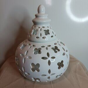 White Open Work Temple Jar